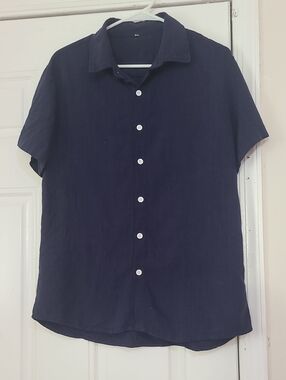 Men's Short-Sleeve Button-Down Shirt - Navy Blue